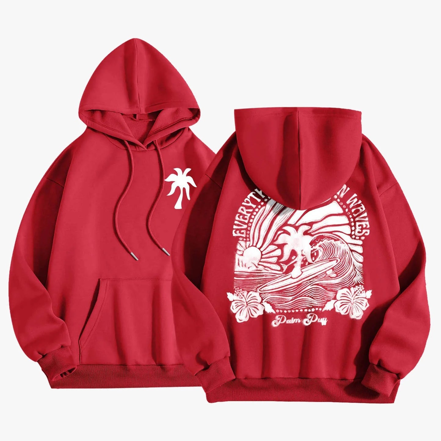 Pink Palm Puff Everything Comes in Waves Oversized Graphic Hoodie