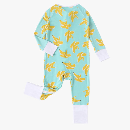 Baby Bamboo Pajamas Convertible Zipper Footie Pajamas Romper Banana Print