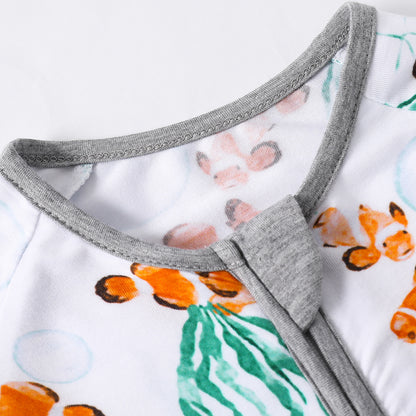 Bamboo Baby Pajamas Convertible Zipper Footie Pajamas Romper Fish Print