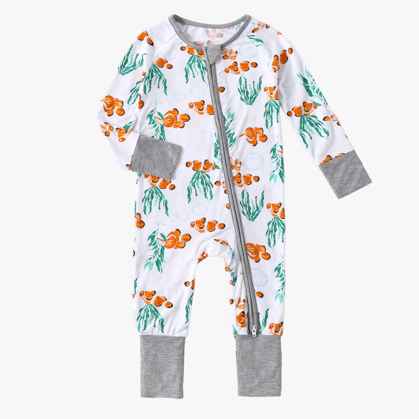 Bamboo Baby Pajamas Convertible Zipper Footie Pajamas Romper Fish Print