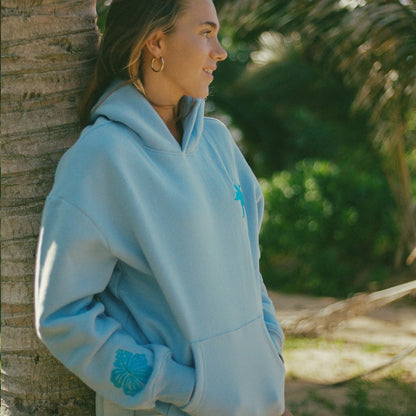 Embroidered Pink Palm Puff Everything Comes in Waves Oversized  Hoodie