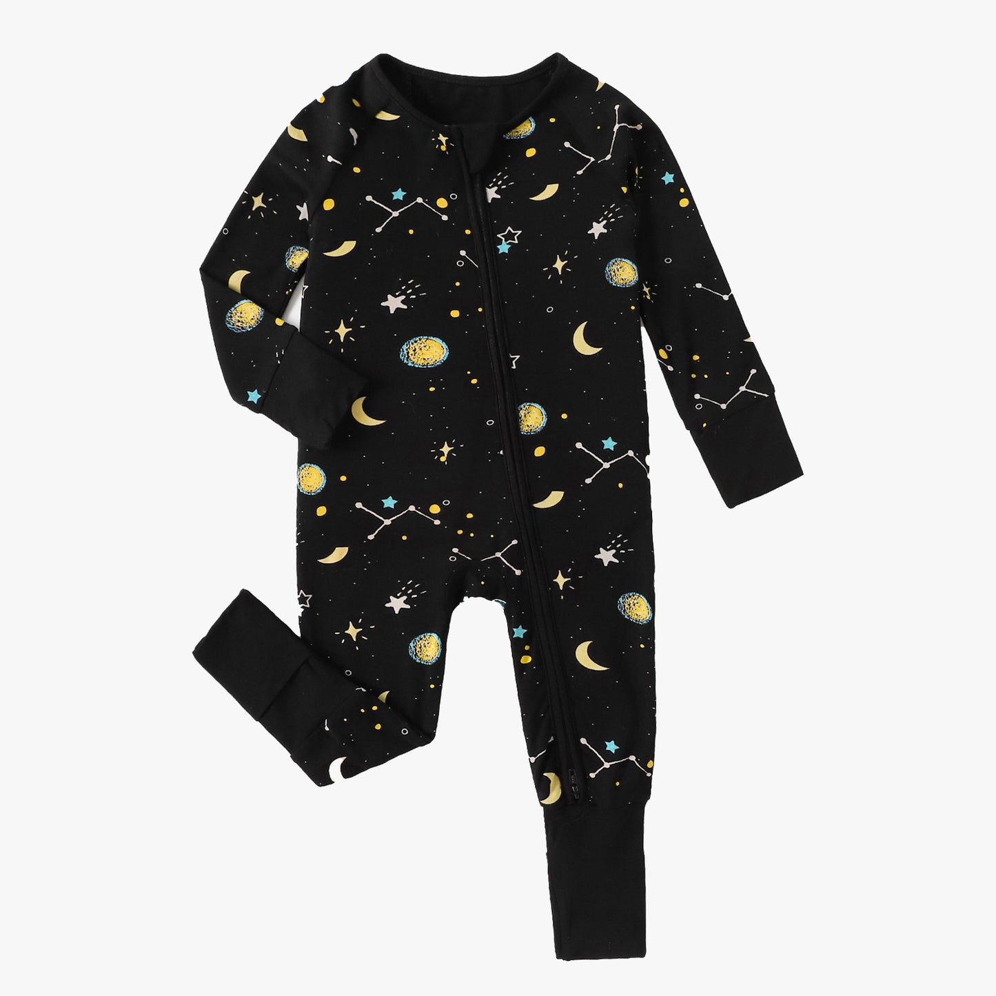 Baby Bamboo Pajamas Convertible Zipper Footie Pajamas Romper Galaxy Print