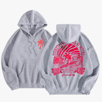 Pink Palm Puff Everything Comes in Waves Oversized Graphic Hoodie