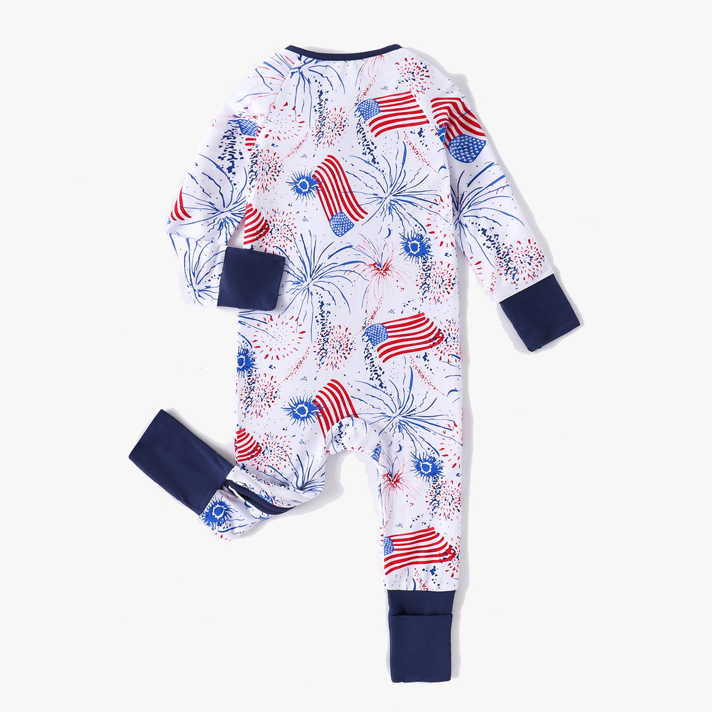 Baby Bamboo Pajamas Convertible Zipper Footie Pajamas Romper American Flag Print