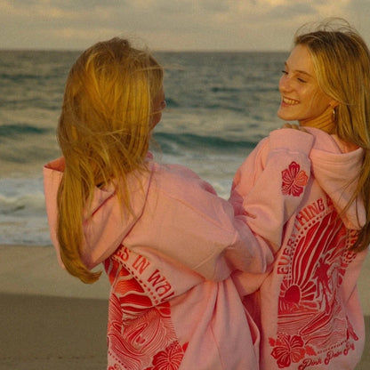 Embroidered Pink Palm Puff Everything Comes in Waves Oversized  Hoodie