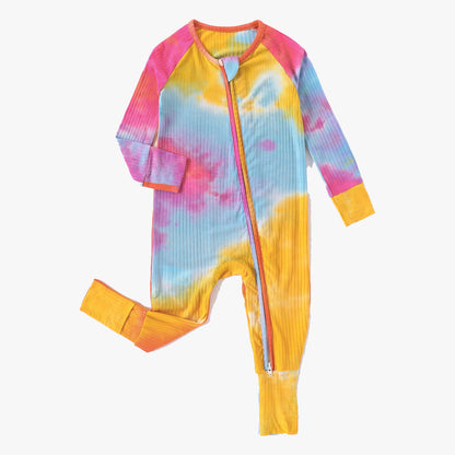 Bamboo Baby Pajamas Convertible Zipper Footie Pajamas Romper Tie-dye