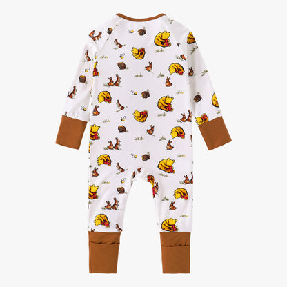 Baby Bamboo Pajamas Convertible Zipper Footie Pajamas Romper Bear Bunny Print