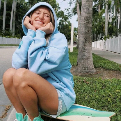 Embroidered Pink Palm Puff Everything Comes in Waves Oversized  Hoodie