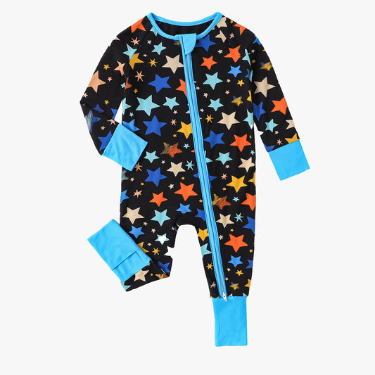 Bamboo Baby Pajamas Convertible Zipper Footie Pajamas Romper Star Print