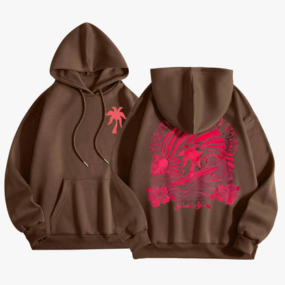 Pink Palm Puff Everything Comes in Waves Oversized Graphic Hoodie