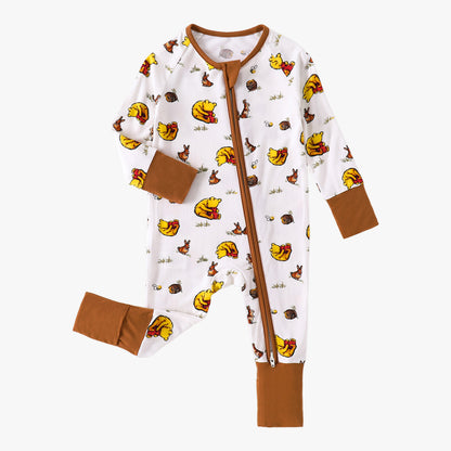 Lenygoods Baby Bamboo Pajamas Convertible Zipper Footie Pajamas Romper Beer Bunny Print